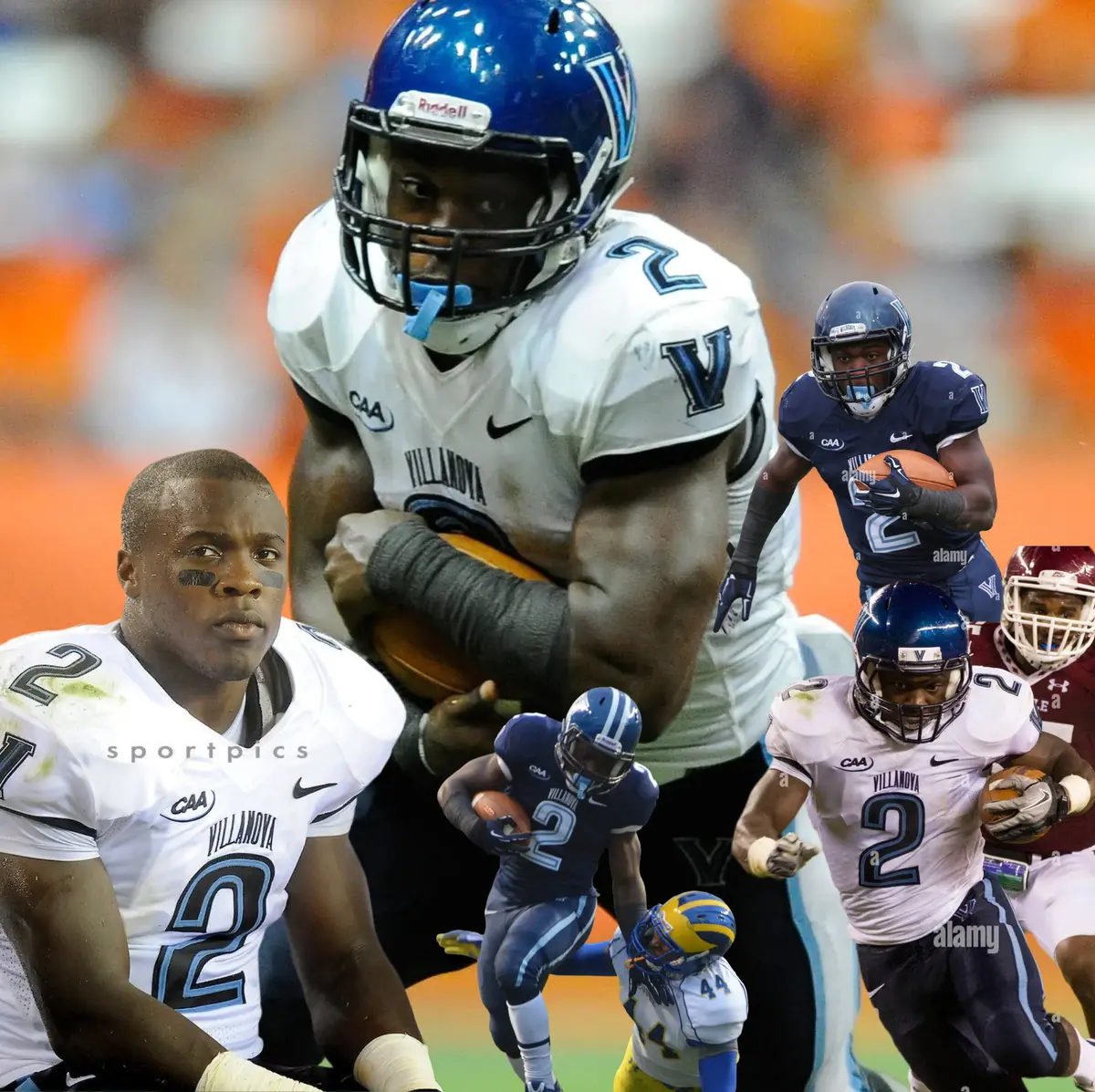 Kevin Monangai playing football at Villanova University, wearing number 2